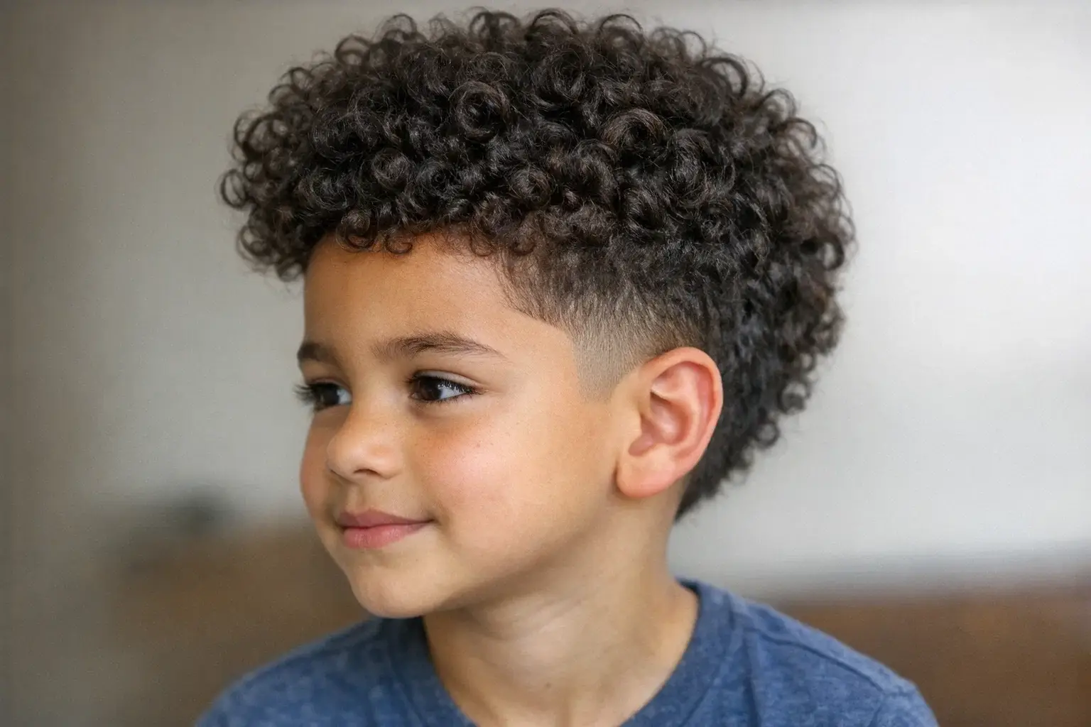 The Curly Temple Fade with Natural Top