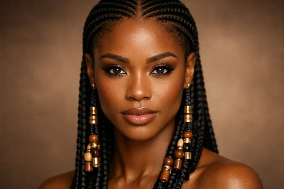 Classic Center Part Fulani Braids with Beads