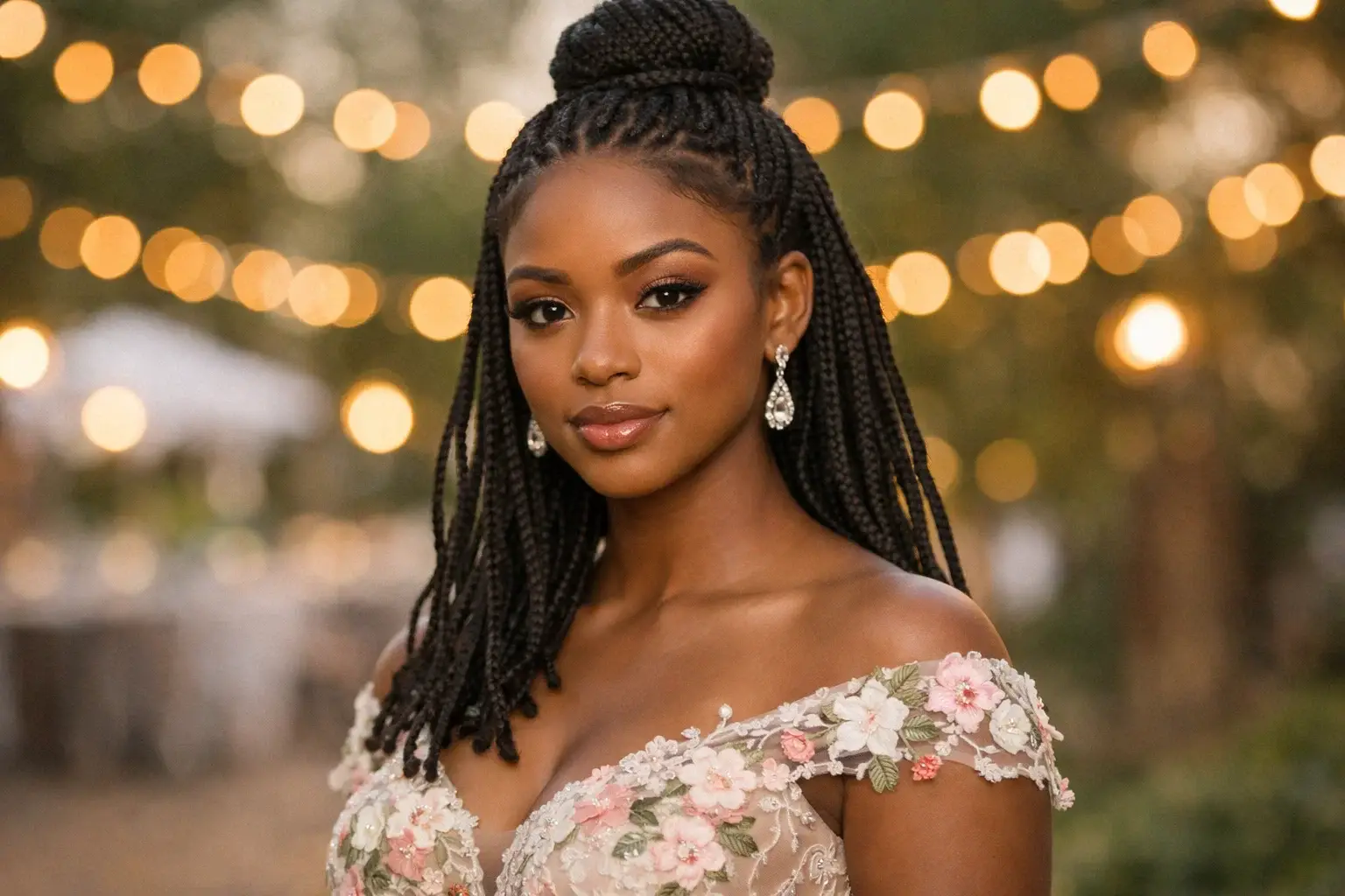 Half-Up Knotless Braid Updo