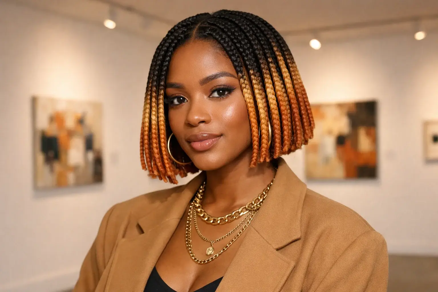 Short Box Braids with Color Accents