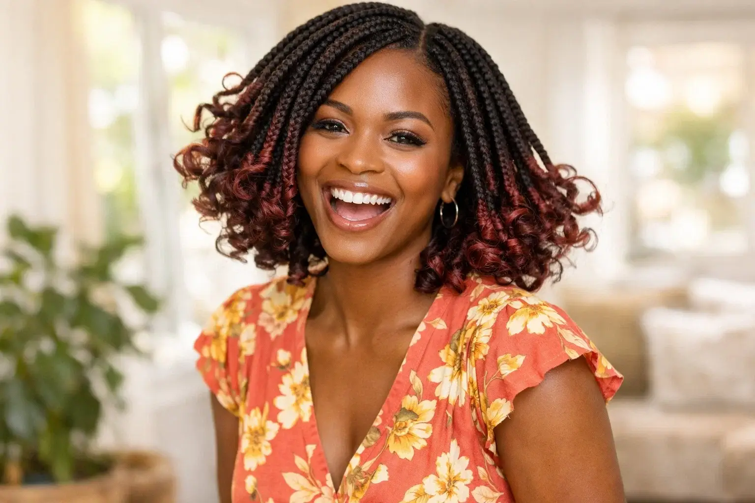 Short Box Braids with Curly Ends