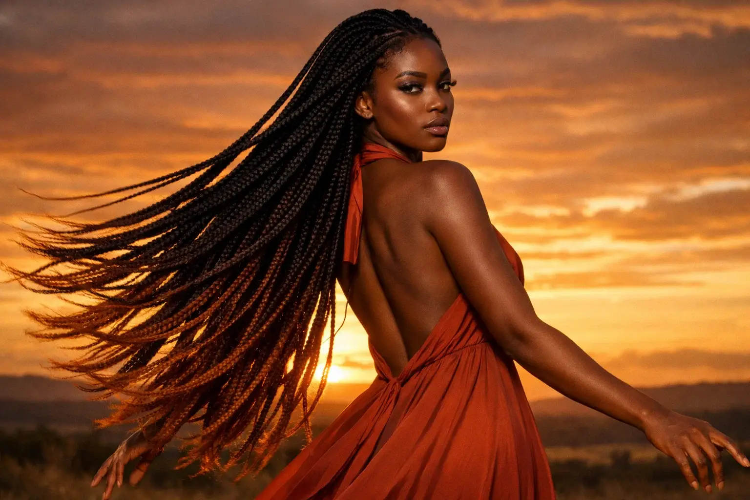 Long Waist-Length Box Braids