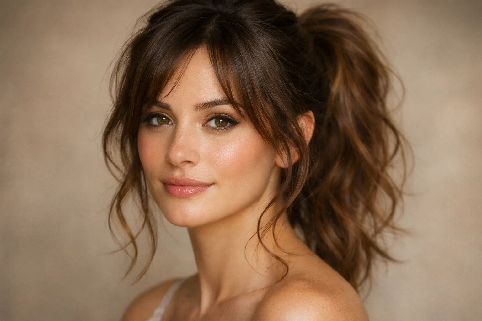 Messy Ponytail with Face-Framing Layers