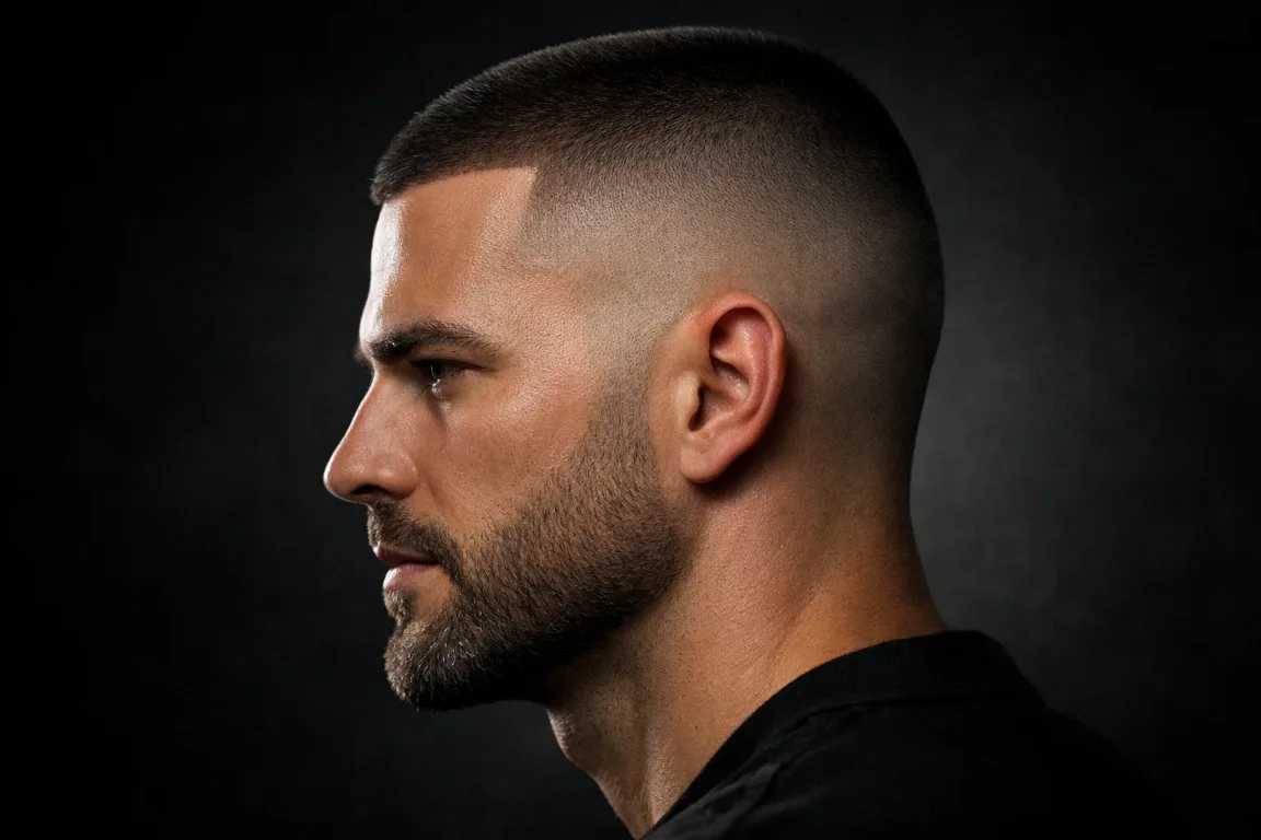 Skin Fade Buzz Cut with a Faded Beard