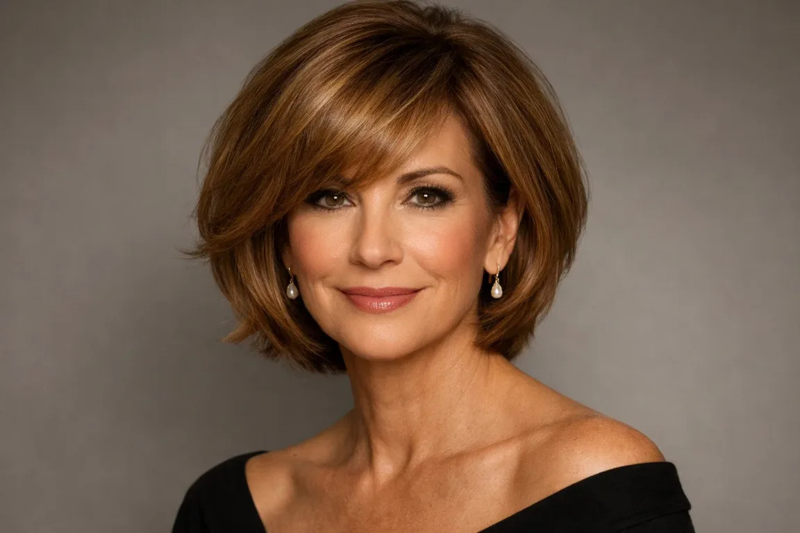 The Layered Bob with Side-Swept Bangs