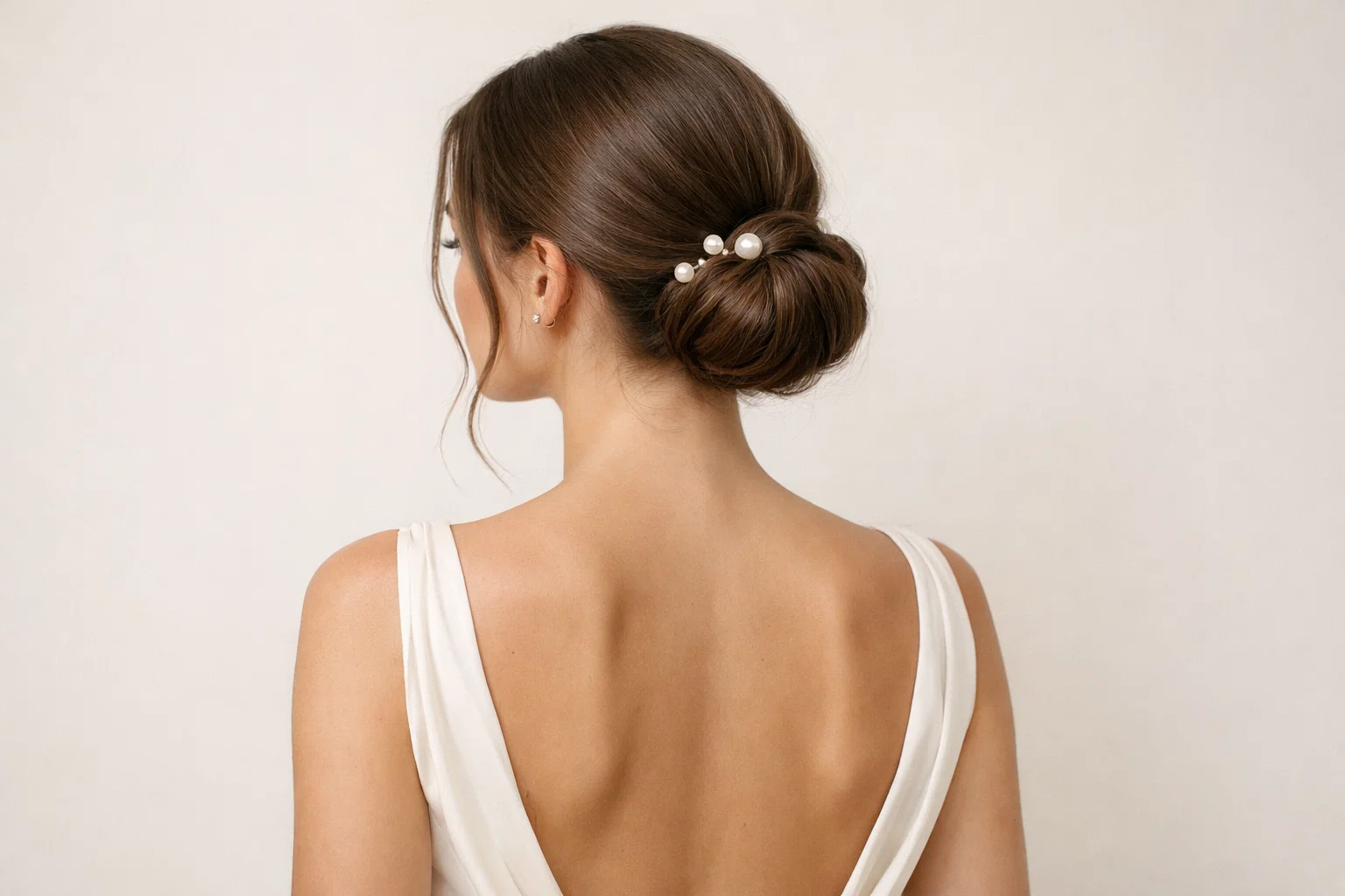 Sleek Low Chignon with Pearl Pins