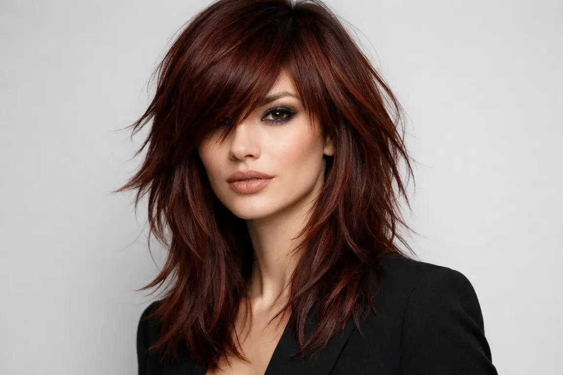 The Long Shag with Side Swept Bangs