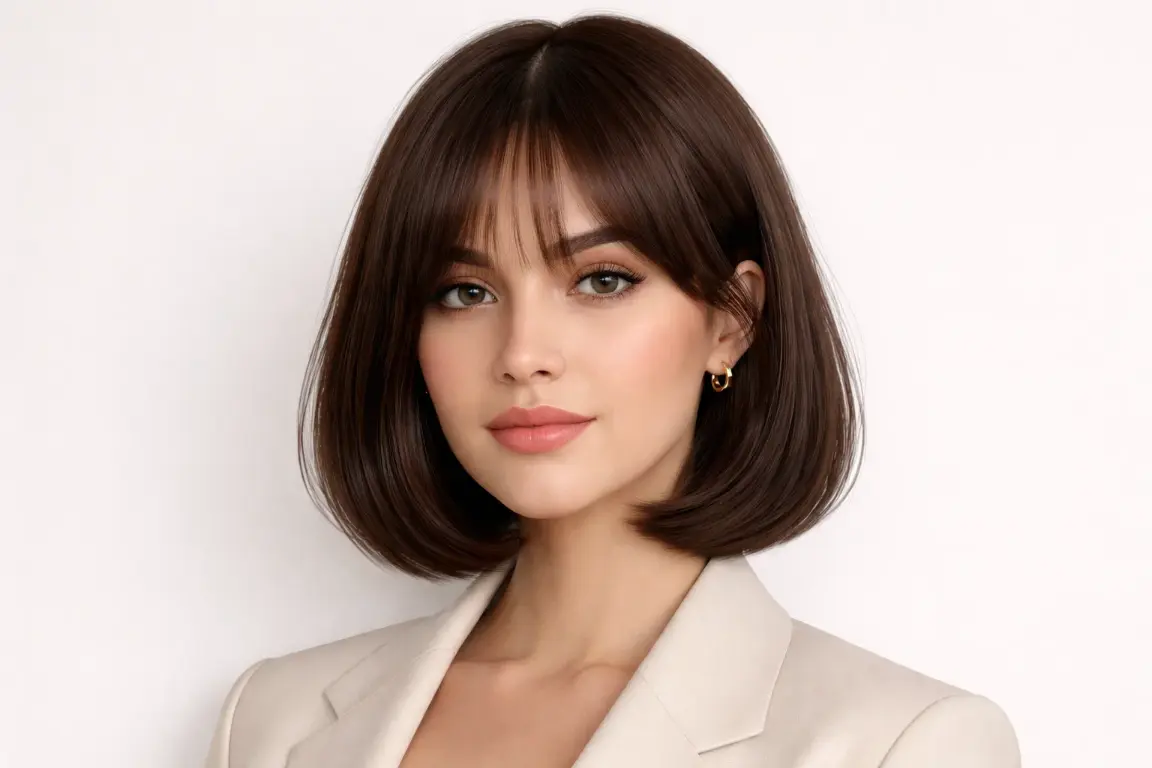 The Chin Length Bob with Curtain Bangs