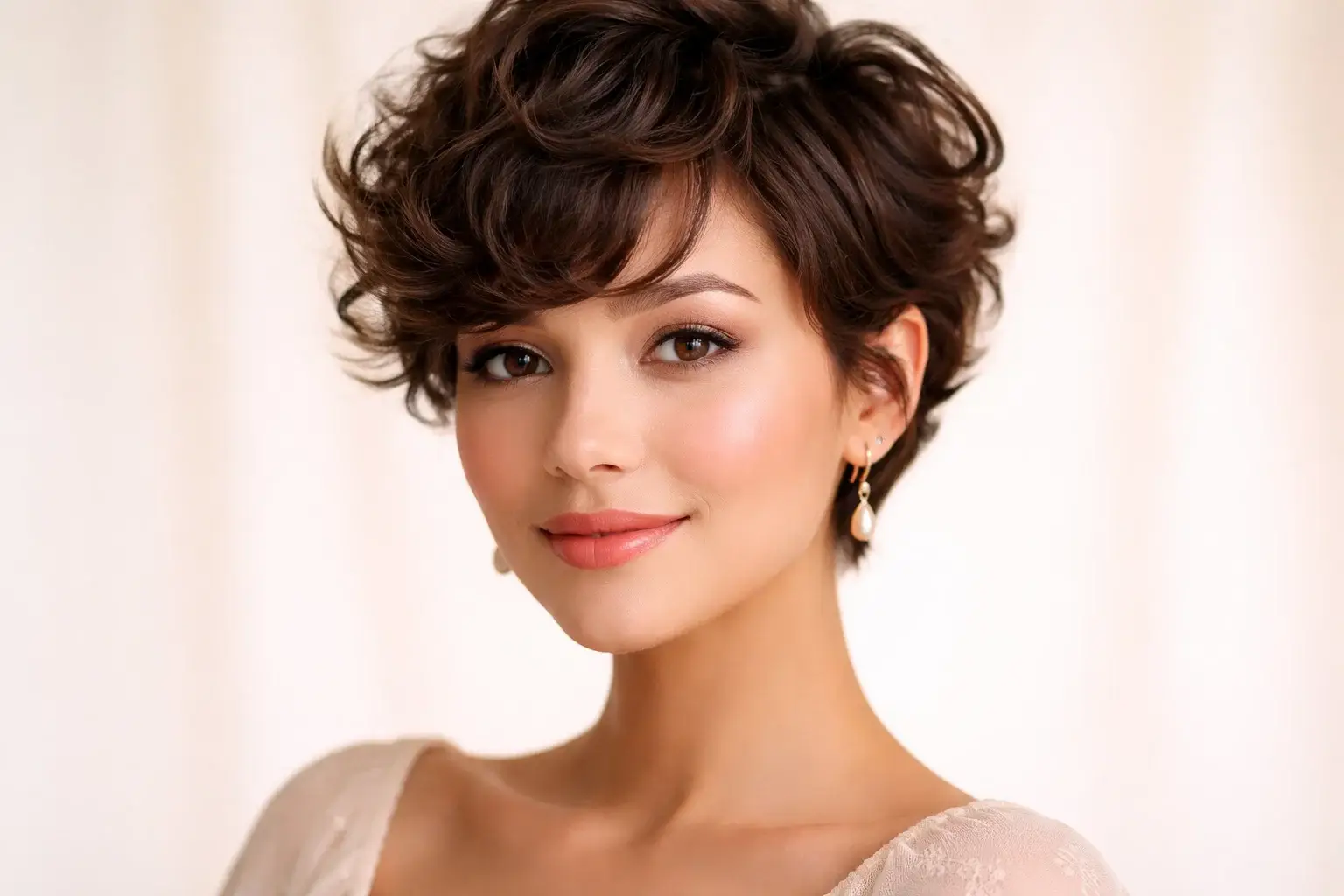 The Curly Pixie with Side-Swept Fringe