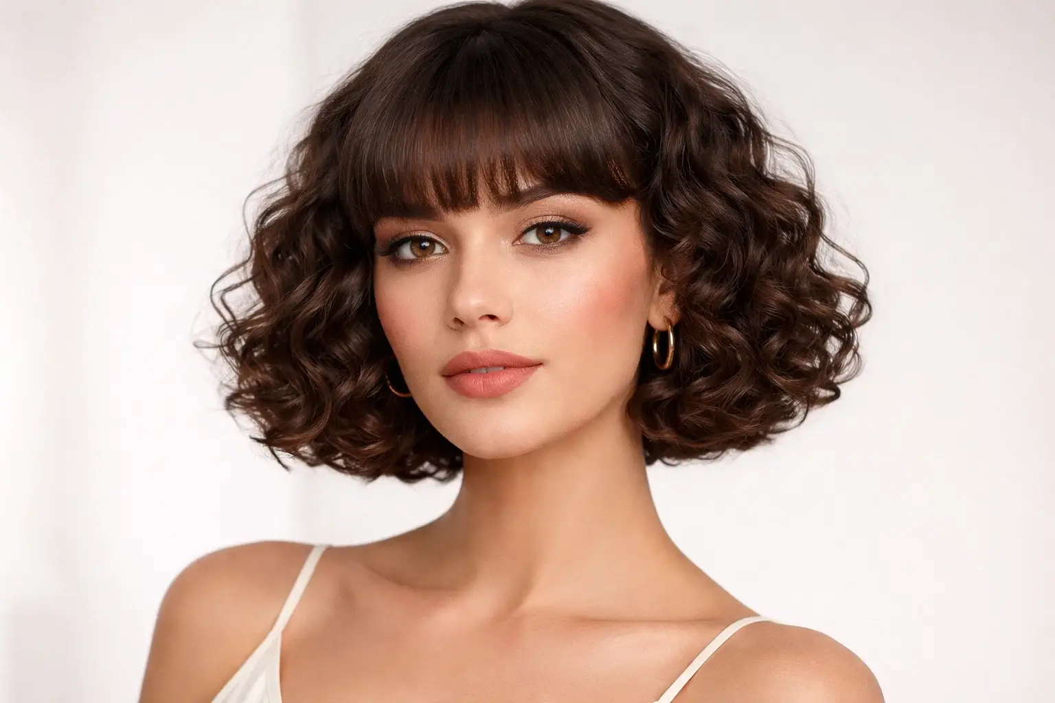 The Curly Bob with Blunt Bangs