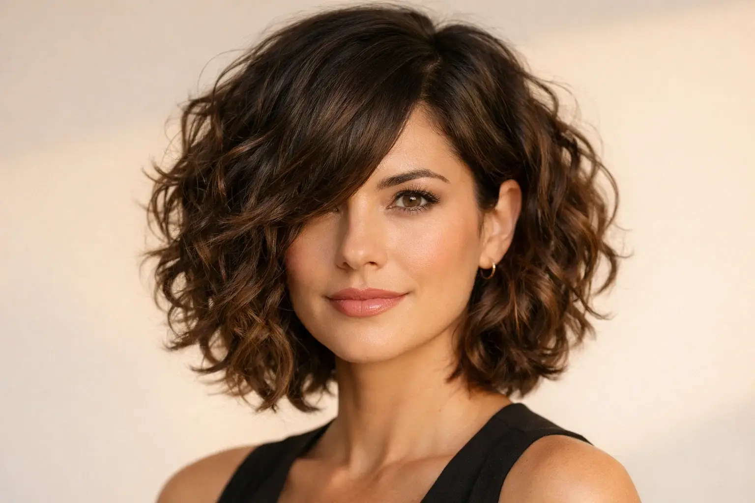 The Layered Lob with Side-Swept Bangs