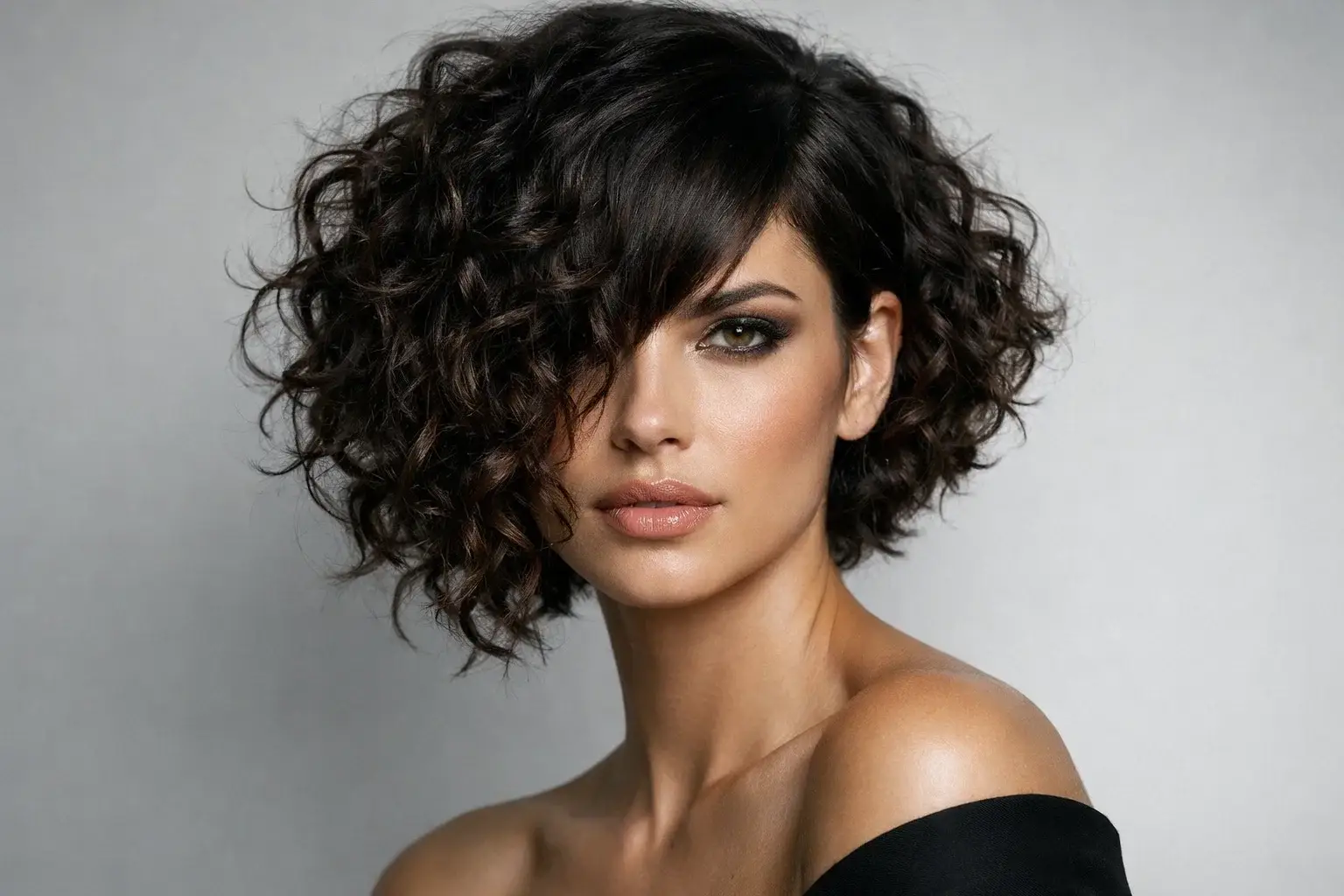 The Asymmetrical Curly Bob with Bangs