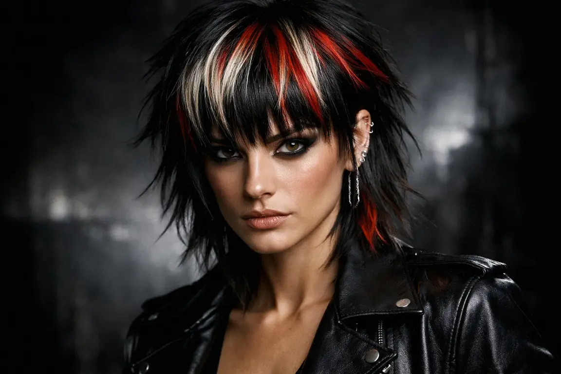 The Edgy Shag with Heavy Bangs and Bold Color