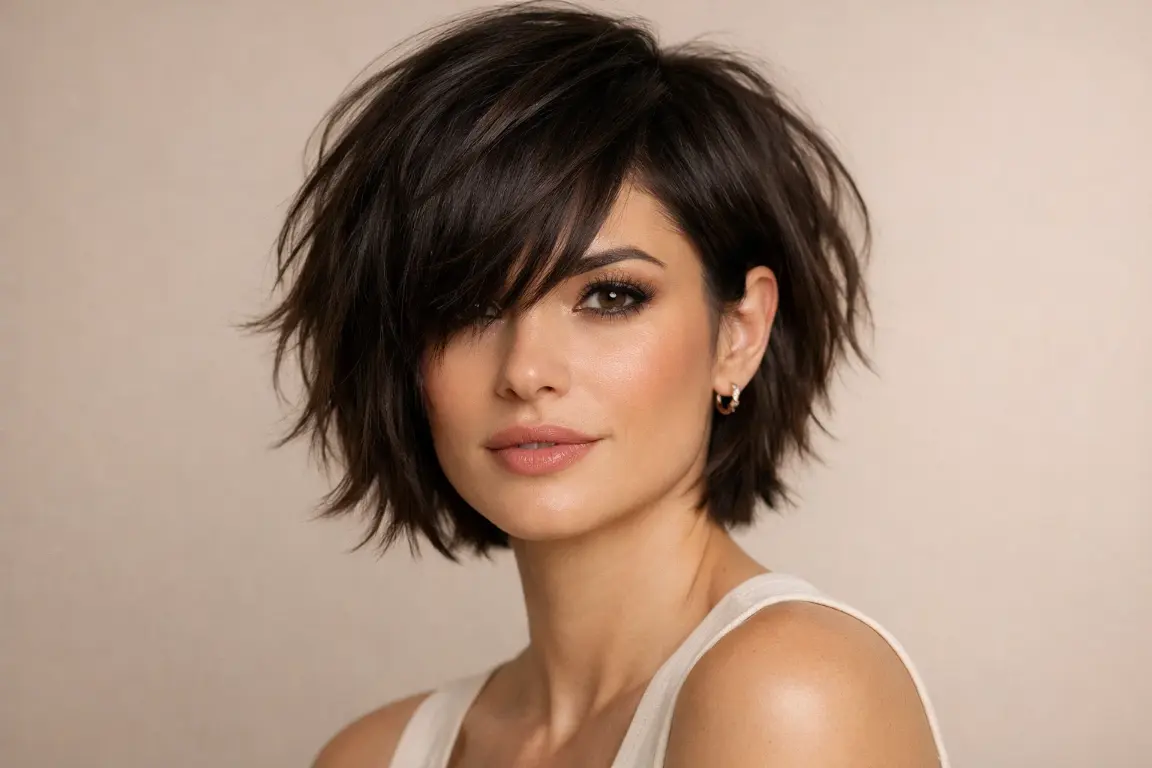 The Shaggy Bob with Deep Side Part and Textured Bangs
