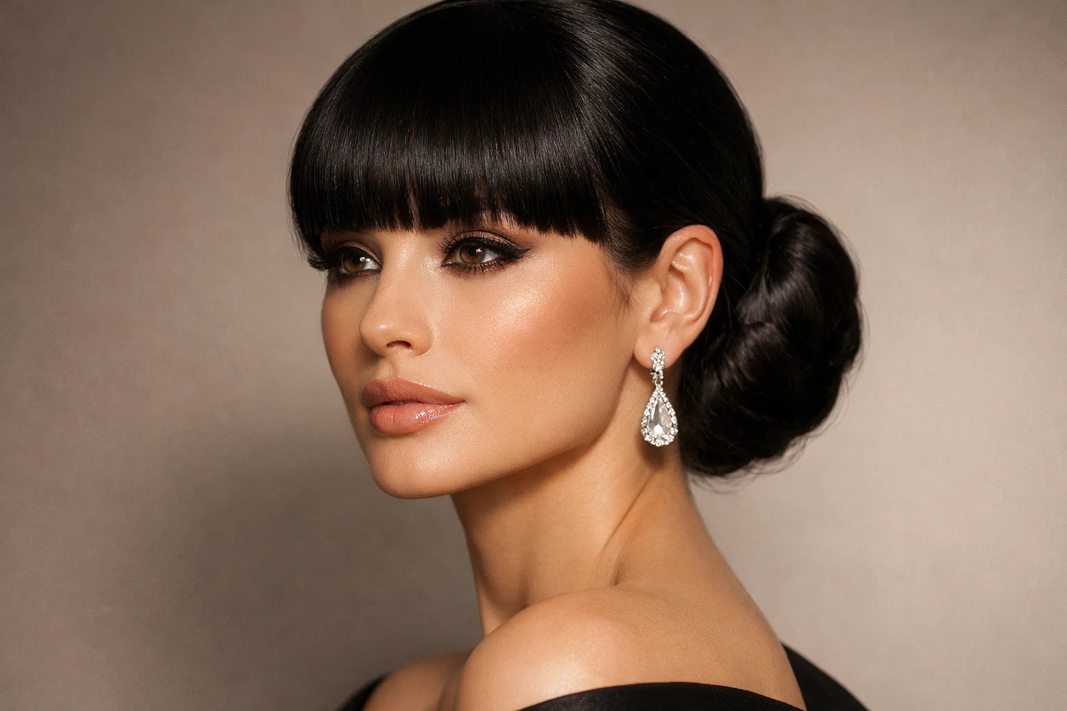 Classic Chignon with Full Fringe Bangs