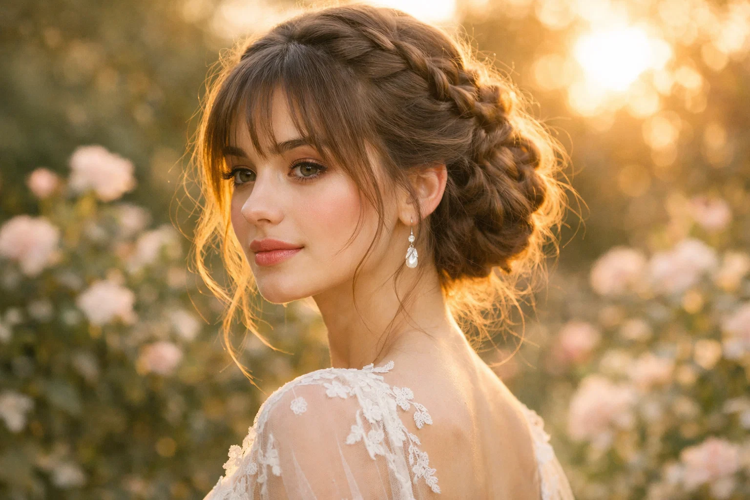 Braided Updo with Wispy Bangs