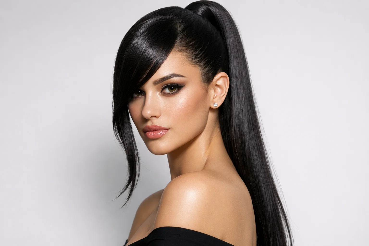 Sleek Ponytail with Long Side Bangs