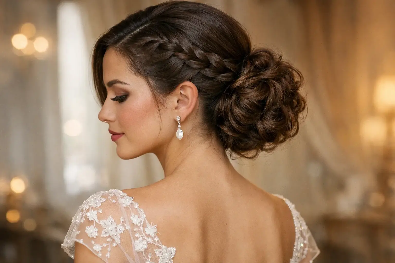 Side French Braid into a Curled Bun