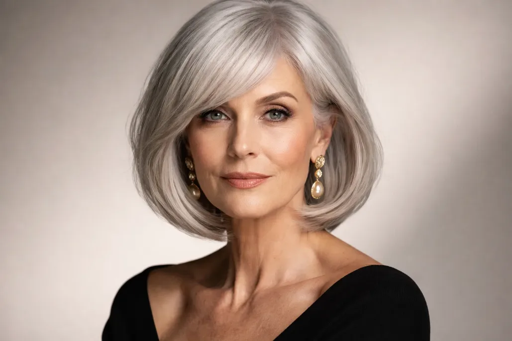 The Silver Bob with Side-Swept Bangs