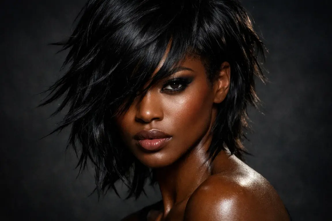 The Midnight Black Shag with Deep Side Part