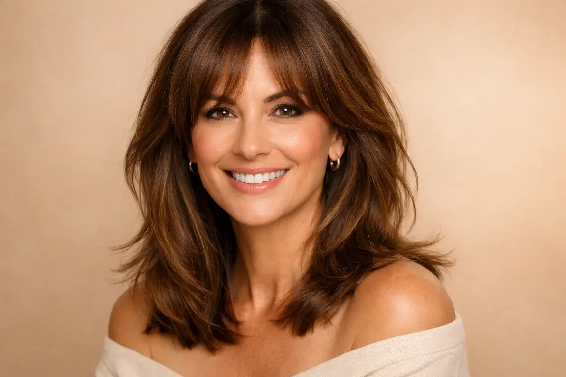 Medium-Length Cut with Curtain Bangs and Subtle Highlights