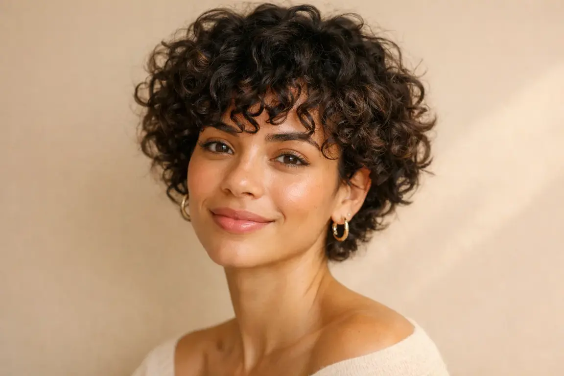Curly Short Cut with Natural Bangs