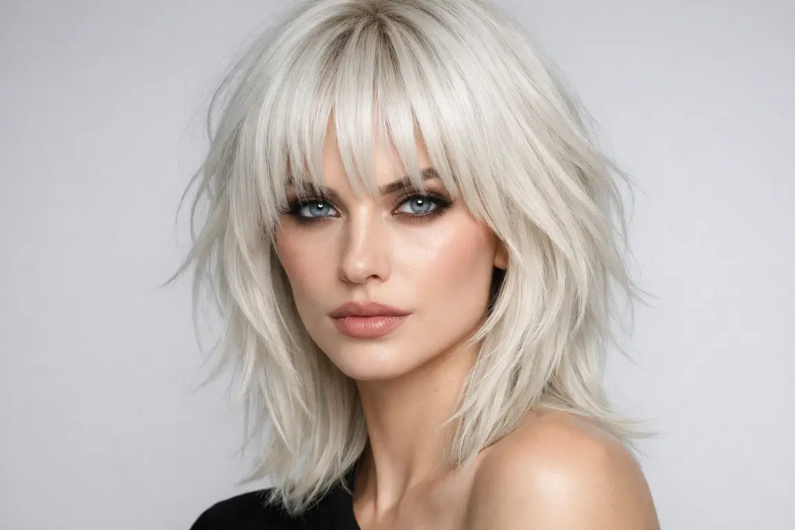 The Platinum Blonde Shag with Bottleneck Bangs