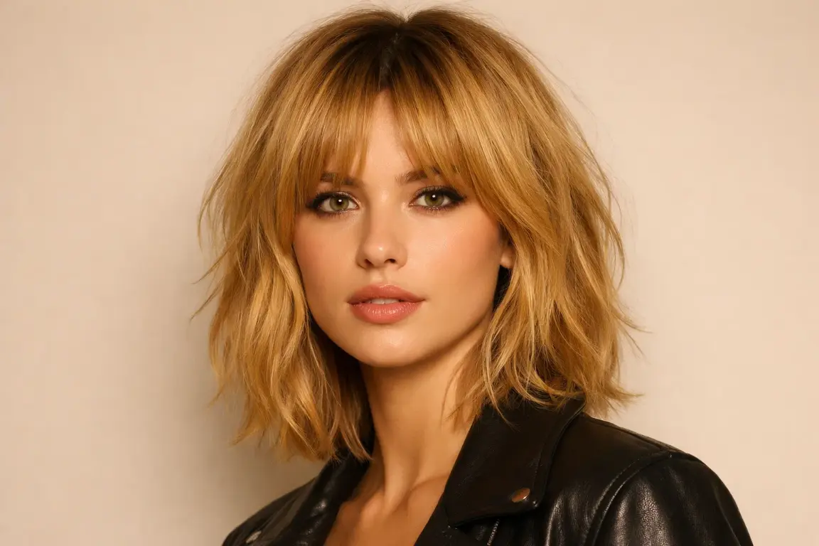 The Golden Blonde Shag with Curtain Bangs