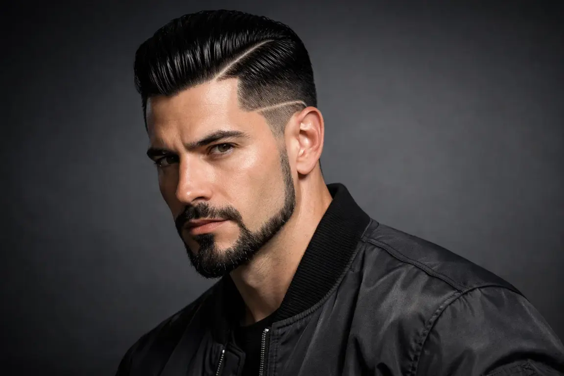 The Slick Back with Hard Part and Extended Goatee