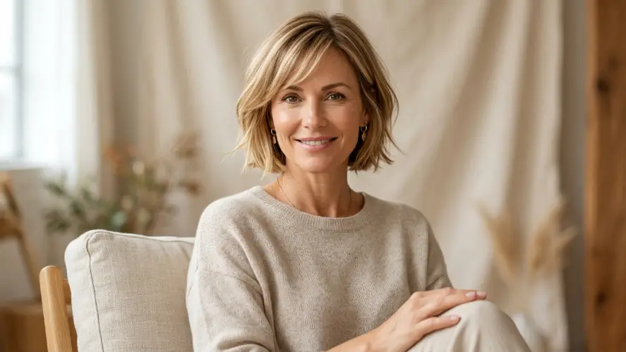 The Short Bob with Side-Swept Bangs and Honey Blonde