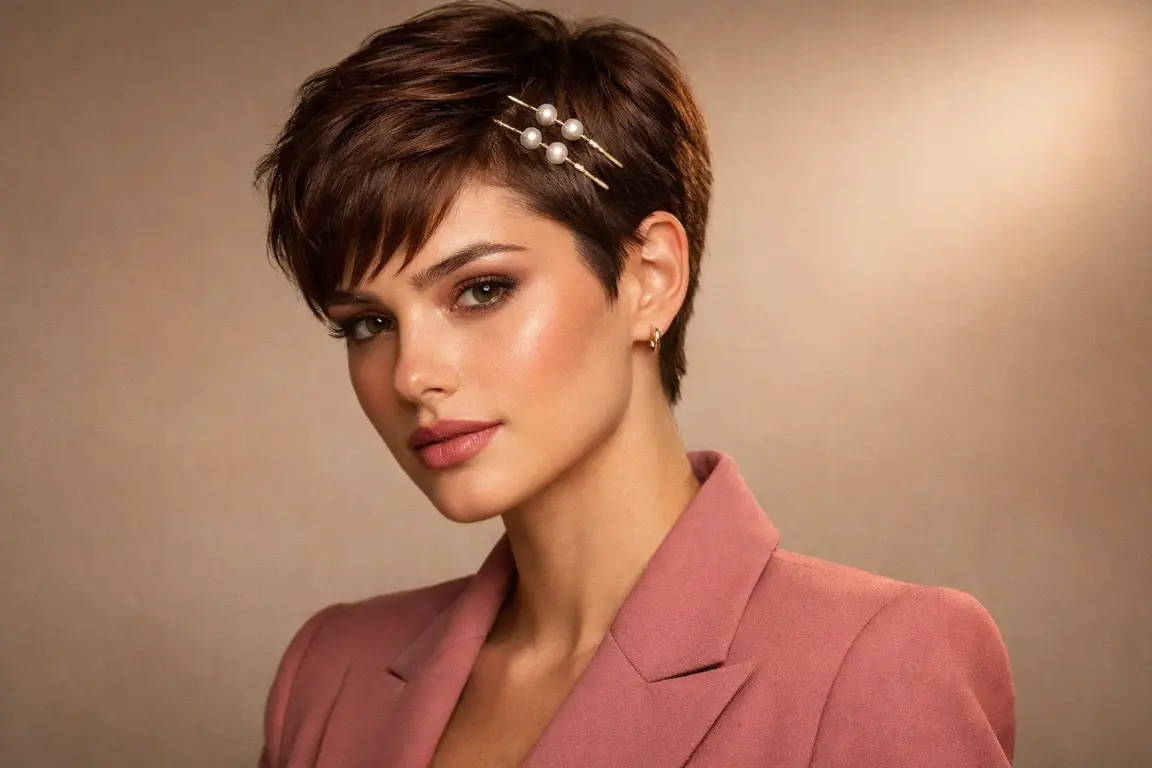 Textured Crop with Pearl Pins