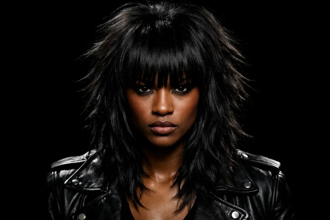 The Rock-Inspired Shag with Heavy Bangs