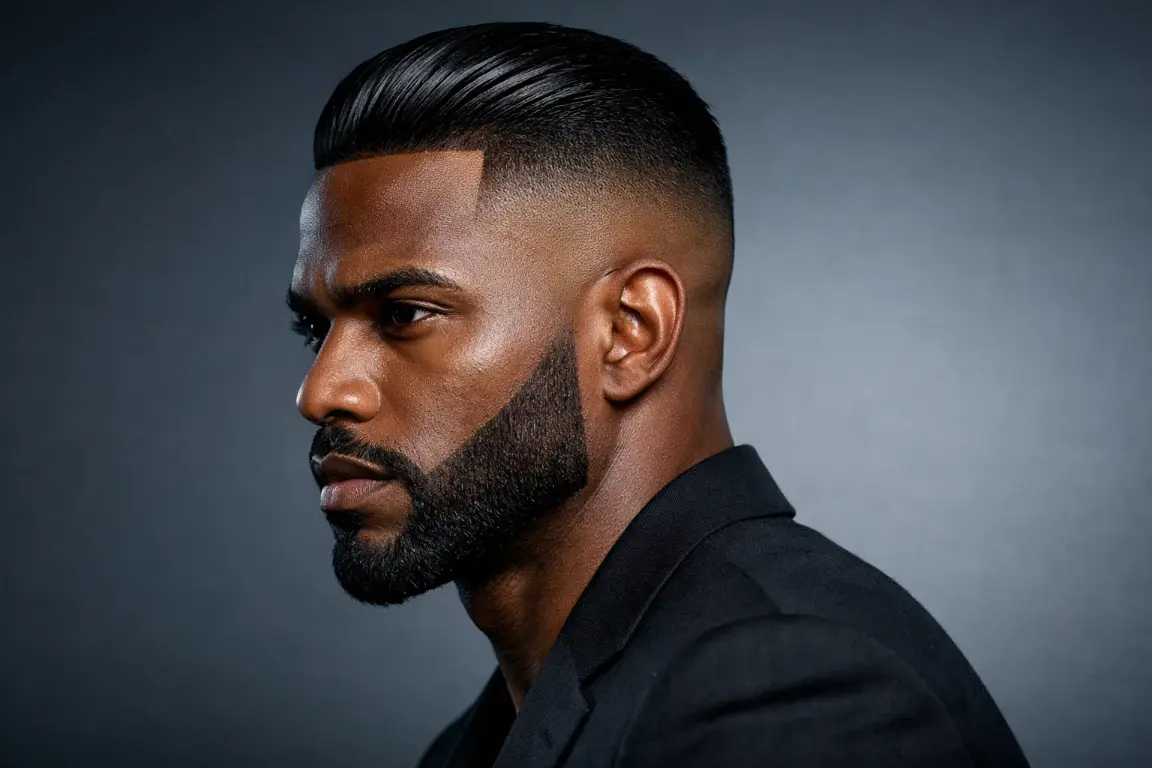The Skin Fade Slick Back with Shaped Beard