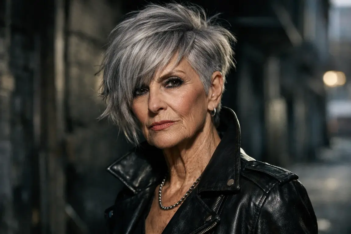 The Salt-and-Pepper Bob With Bangs