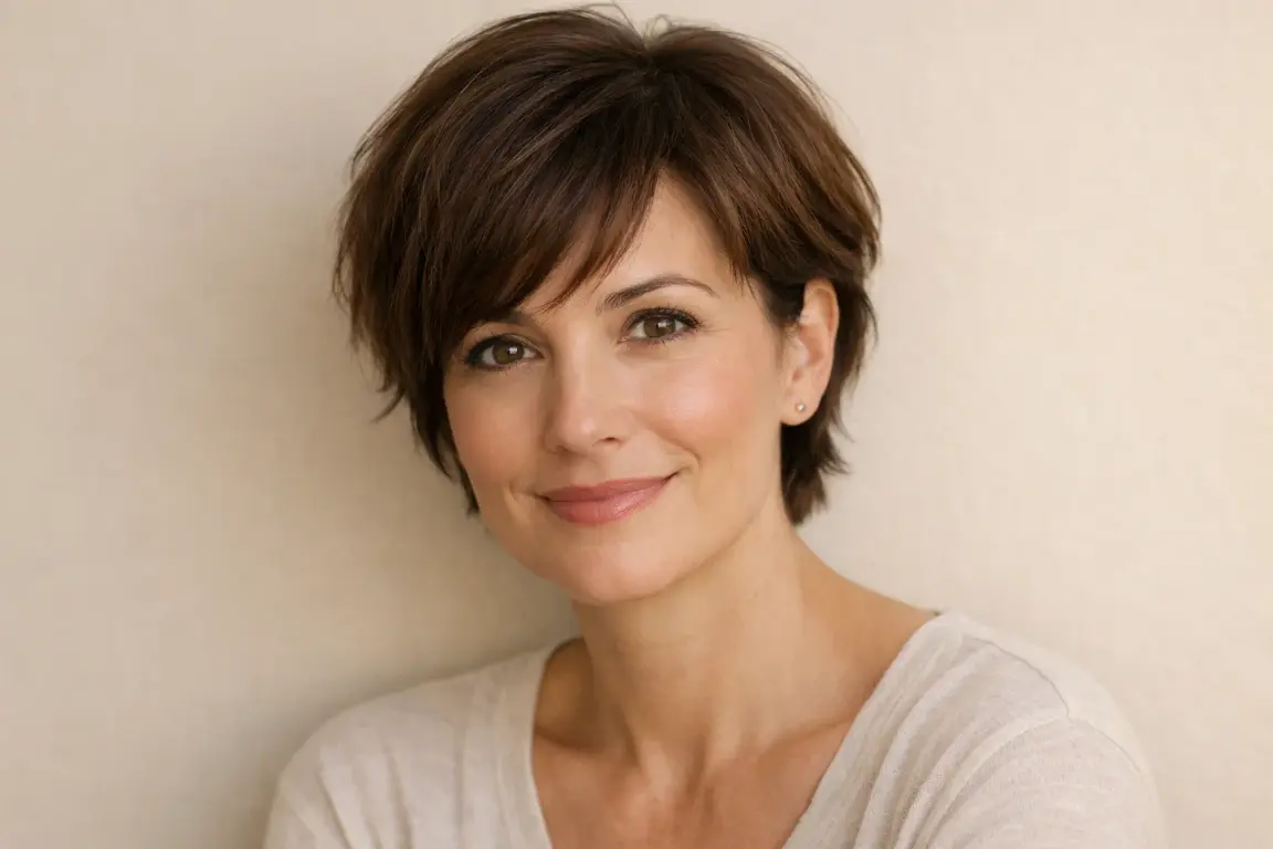 Short Layered Cut with Side-Parted Bangs