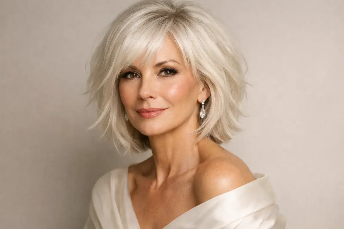 The Sophisticated Platinum Shag for Blonde Women Over 50