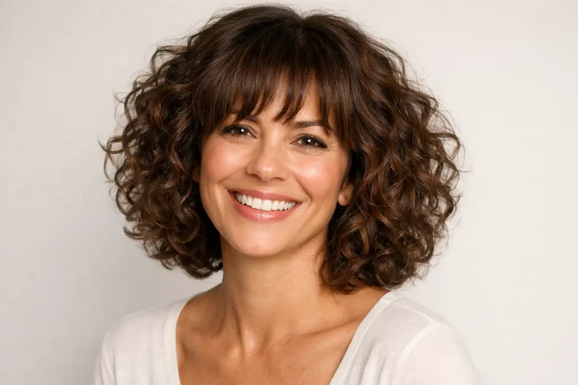 Curly Bob with Soft Bangs