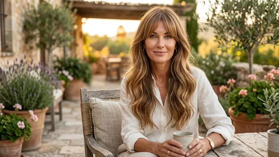 Long Hair with Curtain Bangs and Balayage