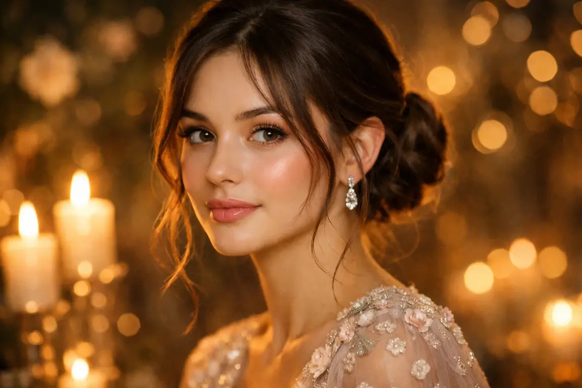 Low Bun with Face-Framing Tendrils