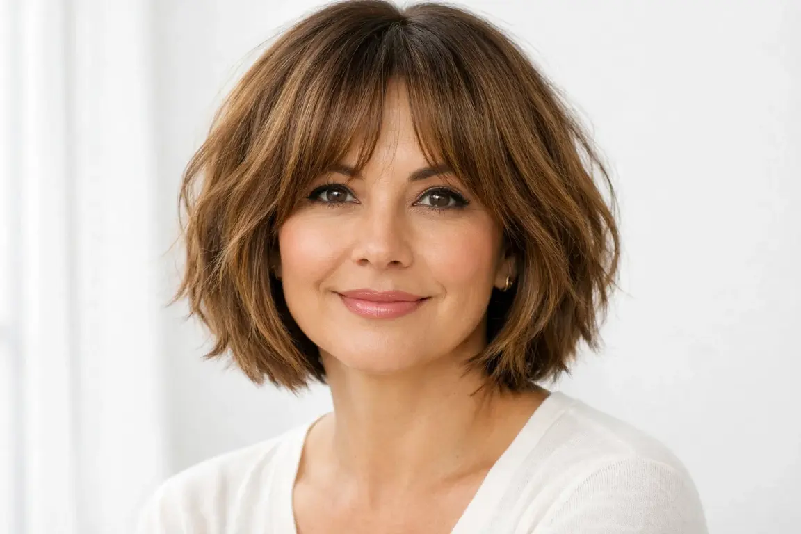 Textured Bob With Curtain Bangs