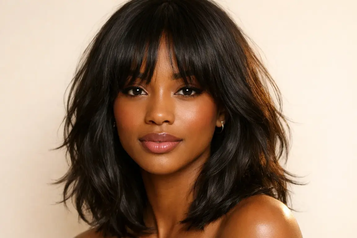 Curtain Bangs with a Shaggy Lob