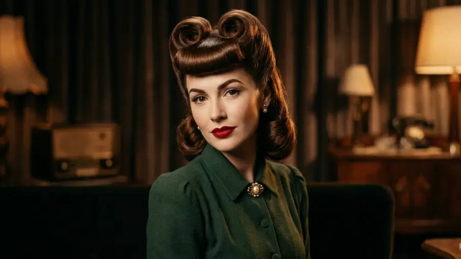 The 1940s Victory Rolls with Pinned Bangs