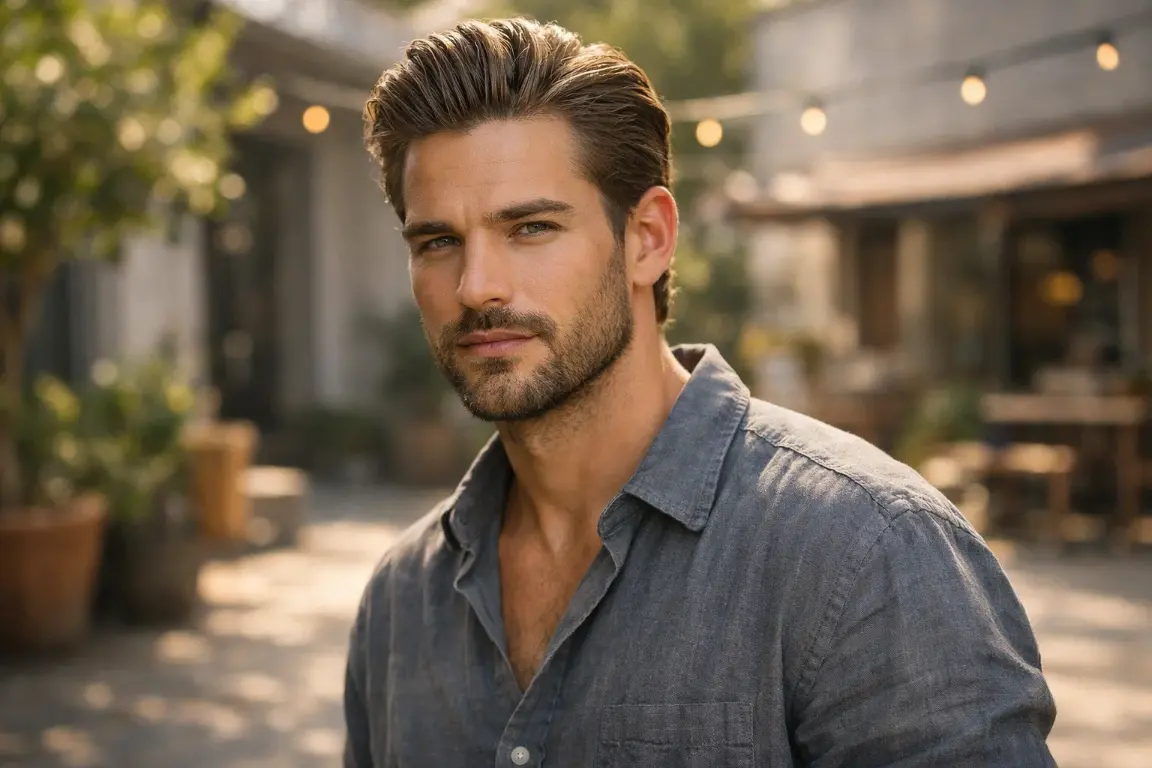 The Textured Slick Back with Stubble Beard