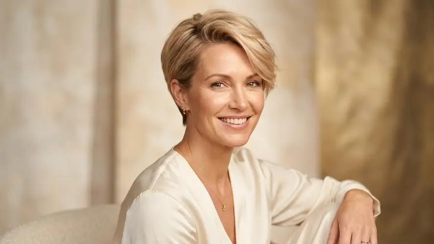 The Tapered Pixie with Champagne Blonde