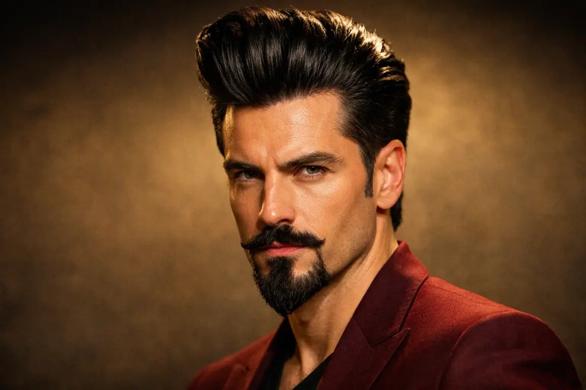The Slick Back Pompadour with Van Dyke Beard