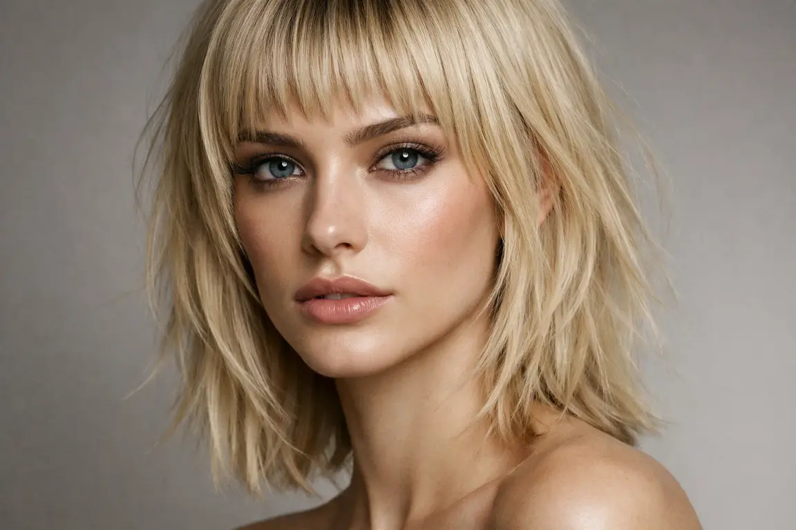 The Collarbone Blonde Shag with Micro Bangs