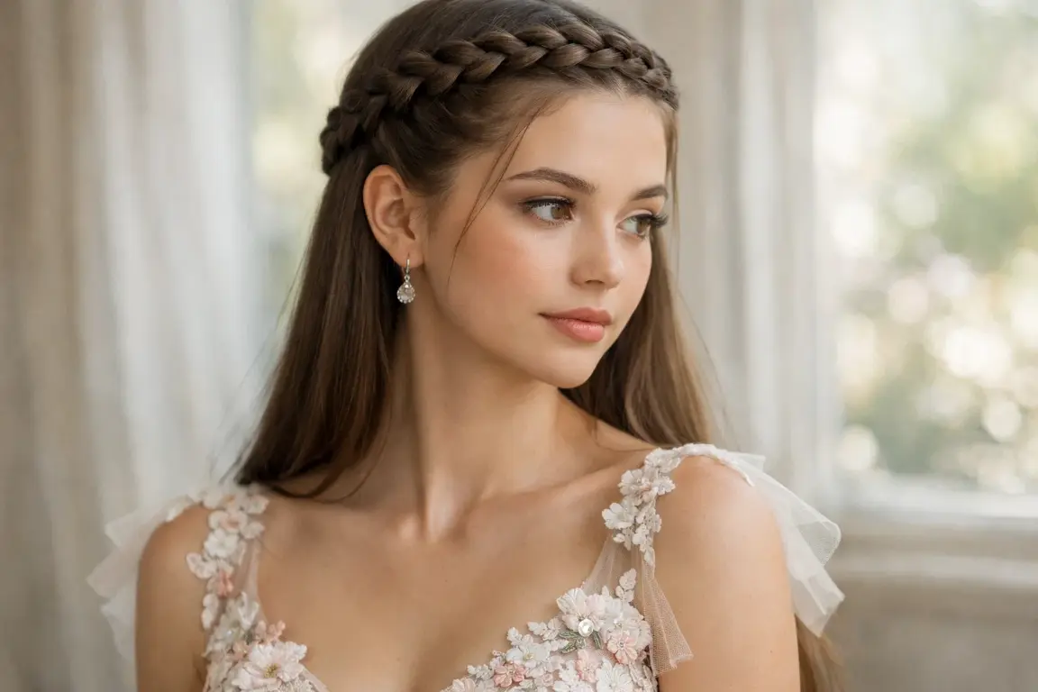 Braided Crown on Straight Hair