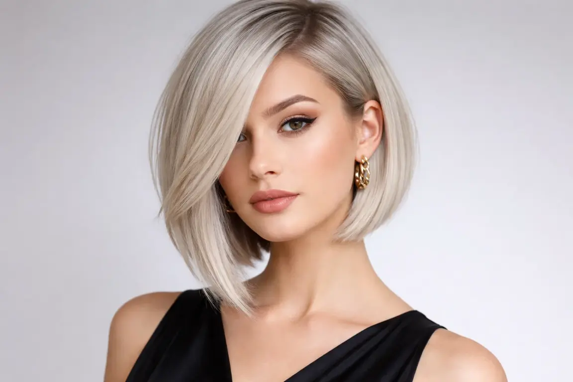 Asymmetrical Blonde Bob at Medium Length