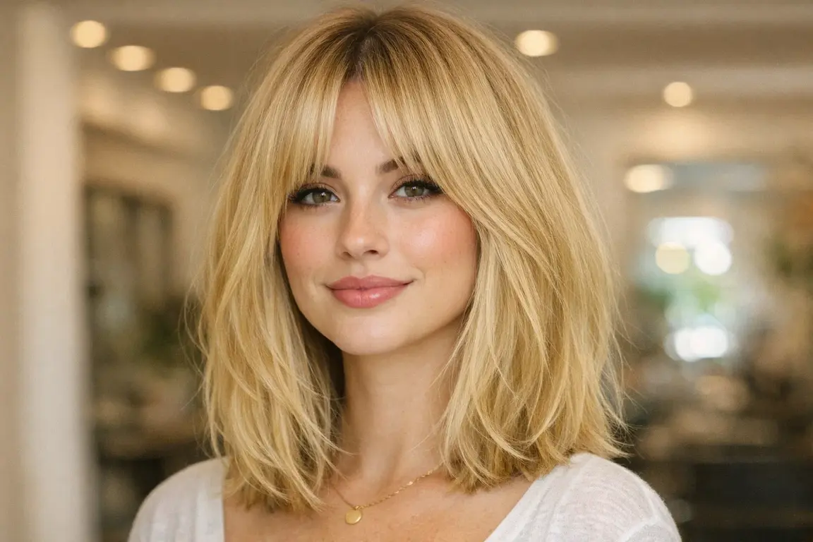 Curtain Bangs with Shoulder-Length Blonde