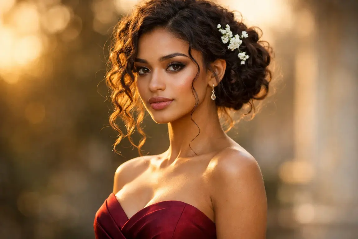 Curly Boho Half Updo with Baby's Breath